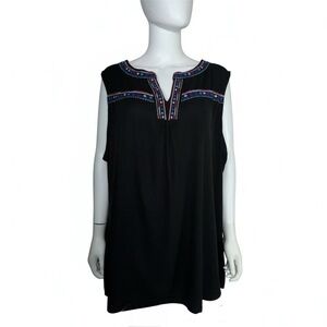Kelly Renee Embroidered Black Sleeveless Top